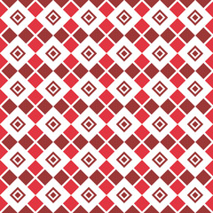 Diamond seamless geometric pattern. Decorative dark and light red mosaic diamonds on isolated white background. Design for fabric, rug, carpet, tapis, wallpaper, textile, background. 