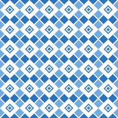 Diamond seamless geometric pattern. Decorative dark and light blue mosaic diamonds on isolated white background. Design for fabric, backdrop, wallpaper,textile. EPS-10 vector, printable CMYK colors.