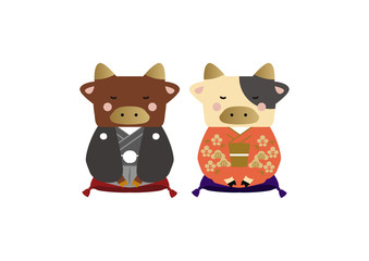 丑年のイラスト。干支の素材。 十二支のキャラクター。