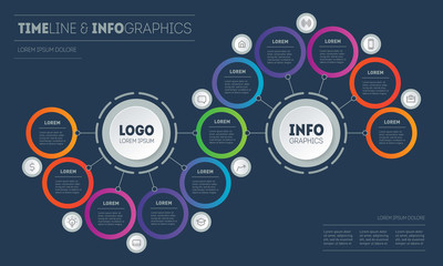 Presentation or infographics with 11 steps. Template of Info graphic for technological or education process with eleven options. Annual report. Gradual development of business in a crisis.