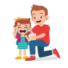 sad crying kid girl with father smile