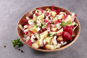 chicory salad with blue cheese, walnut and sauce
