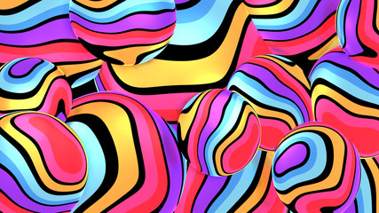 Abstract wavy rainbow stripes pattern. 3d rendering picture.