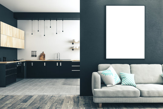Luxury studio interior with living room