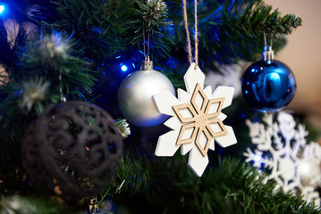 Christmas Tree Decoration. White christmas starr closeup