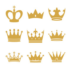 Golden crown symbols set. Vector luxury icons collection