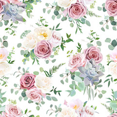 Pattern arranged from dusty pink, creamy white antique rose