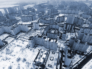 Modern residential area of Kiev at winter time (drone image).