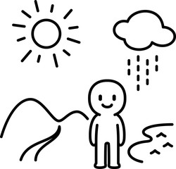 自然環境と人物のデフォルメイラスト