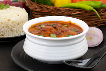 Rajma Chawal or Rajma Jeera Chawal (Rice) is a Traditional North Indian Food, Consisting of Cooked Red Kidney Beans in a Thick Gravy with Spices. Served with Jeera Rice