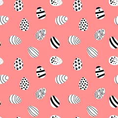 Wandcirkels plexiglas Seamless pattern with black and white Easter eggs on pink background. Flat vector illustration in hand drawn style. © Alisa