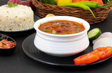 Rajma Chawal or Rajma Jeera Chawal (Rice) is a Traditional North Indian Food, Consisting of Cooked Red Kidney Beans in a Thick Gravy with Spices. Served with Jeera Rice
