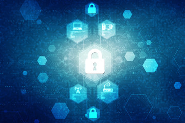 2d illustration Safety concept: Closed Padlock on digital background