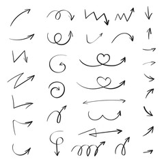 Hand drawn arrow set. Doodle arrows for concept design. Vector elements collection