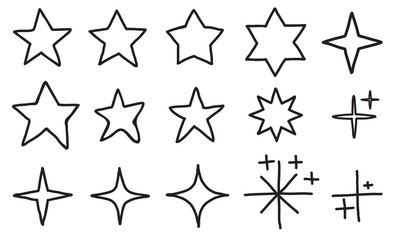 Doodle star set. Hand drawn stars collection