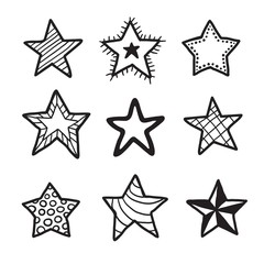 Obraz premium Doodle star set. Hand drawn stars collection