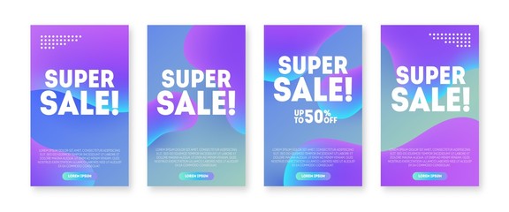 Trendy sale banner set. Fluid shapes and liquid colors modern backdrops for social media stories, web page and other mobile promotion