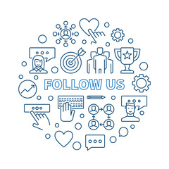 Follow US vector round concept illustration in thin line style