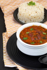Rajma Chawal or Rajma Jeera Chawal (Rice) is a Traditional North Indian Food, Consisting of Cooked Red Kidney Beans in a Thick Gravy with Spices. Served with Jeera Rice