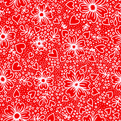 Fototapeta na wymiar seamless repeat valentine vector pattern with hearts and flowers