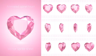 Fotobehang Vector frames of rotating spinel heart. Cute pink crystal Valentine. Symbol of love. Set of 3d realistic icons. 12 frames per second. Looped sequence for GIF, flash, HTML animation. Isolated clipart © oleskalashnik