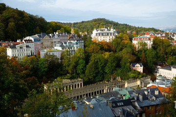 Karlovy Vary, Czech Republic - October 11, 2019: Karlovy Vary. Sights and beauty of the city