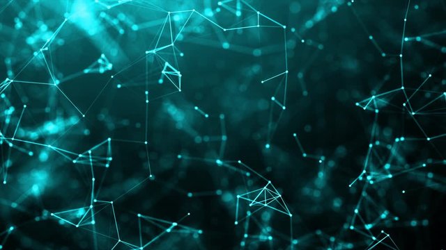 3D Render abstract background dot and a connection line for cyber futuristic data network concept, with dark and grain processed 
