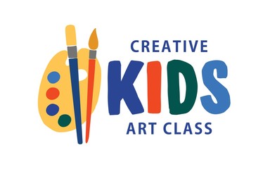 Kids art class flat vector logo. Creative educational centre, children development studio concept. Lettering isolated on white background. Drawing lesson, art school logotype design.