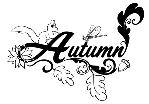 Autumn Word Art Black and White
