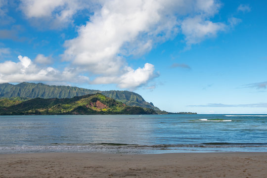 view out across the bay at Hanalei, Kauai