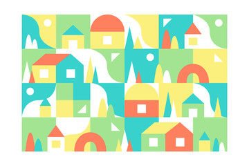 City, small town geometric abstract landscape