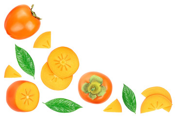 persimmon slice isolated on white background with copy space for your text. Top view. Flat lay pattern