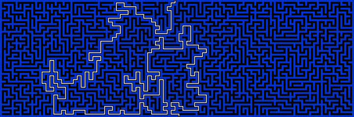 Panoramic maze with solution. Vector illustration.