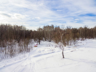 Winter landscape with a bird's eye view.