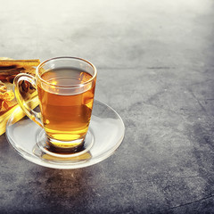 Sweet dessert with waffles and berries for tea at work.