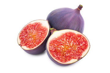 Fresh fig fruit and half isolated on white background