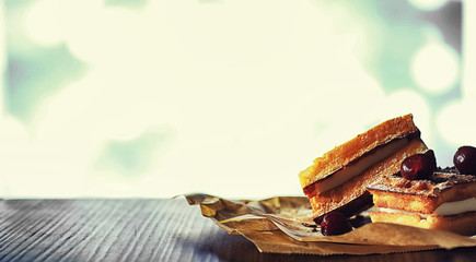 Viennese waffles with filling. Coffee table. A set of fragrant cookies for breakfast for the holiday.