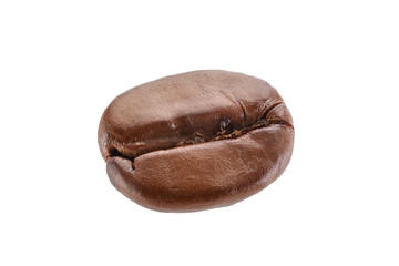 roasted coffee bean isolated on white background macro.