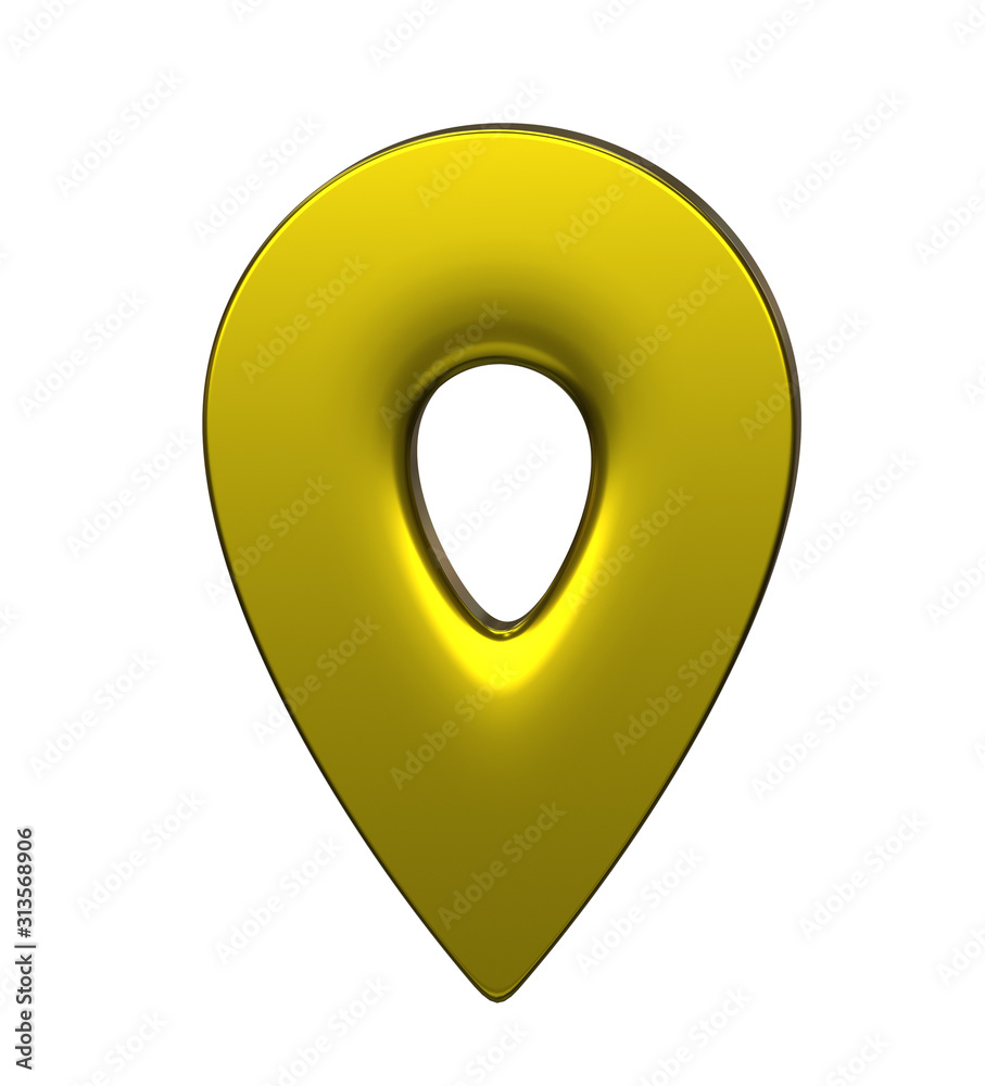Fototapete yellow map pointer 3d pin. location symbol isolated on white background. web location point, pointer