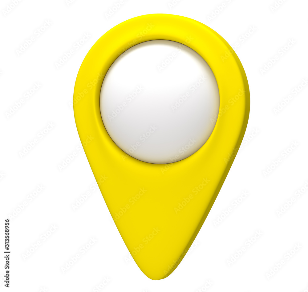Fototapete yellow map pointer 3d pin. location symbol isolated on white background. web location point, pointer