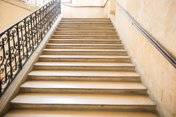 Marble staircase with stairs in luxury hall. Inside of Les Invalides, Paris