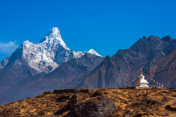 Wonderful view of mountain Ama Dablam in the Himalaya range, eastern Nepal