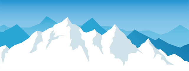 Vector snow mountains background. Winter mountain range.