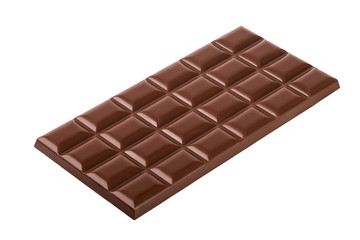 Milk chocolate bar isolated on white background from top view