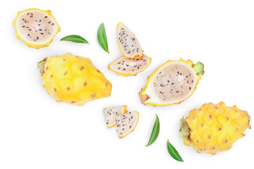 Dragon fruit, Pitaya or Pitahaya yellow isolated on white background with copy space for your text. Top view. Flat lay