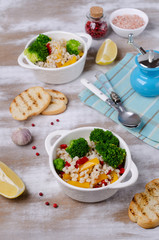 Warm pearl salad with vegetables