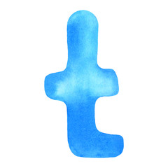 Obraz premium Monogram letter T made of watercolor. Classic blue hand drawn alphabet