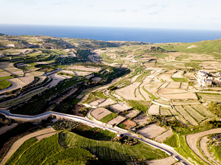 Gozo Farming land in Golden Hour and from Air, Malta