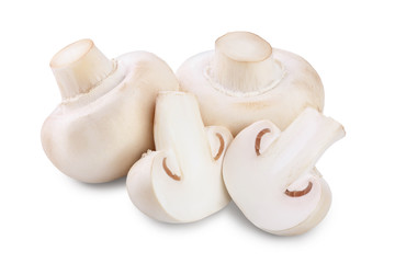 Fresh mushrooms champignon and half isolated on white background with clipping path
