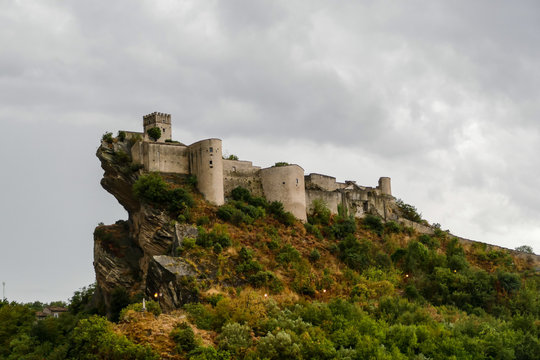 Ancient castle of Roccascalegna sited on a rocky headland Abruzzo Italy